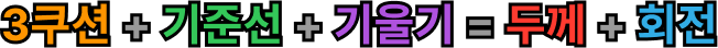 3쿠션수 + 기준선 + 기울기 = 두께 + 회전